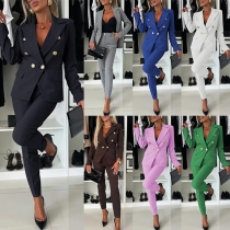 Elegant Two-piece Suit Set Consist of Double-breasted Blazer and Pants