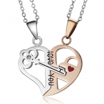 Two-Tone Heart Puzzle Couple Necklace