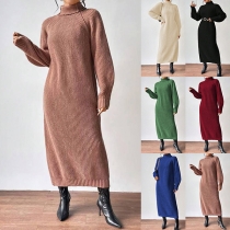 Fashion Turtleneck Long Sleeve Knitted Sweater Dress