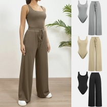 Fashion Two-piece Set Consist of Sleeveless Bodysuit and Wide-leg Pants