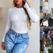 Fashion Crew Neck Long Sleeve Basic Shirt