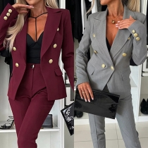 Fashion Two-piece Suit Set Consist of Double-breasted Blazer and Pants