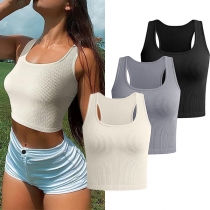 Fashion Square Neck Sleeveless Ribbed Crop Tank Top