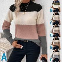 Fashion Contrast Color Crew Neck Long Sleeve Sweater