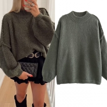 Fashion Crew Neck Long Sleeve Loose Knitted Sweater