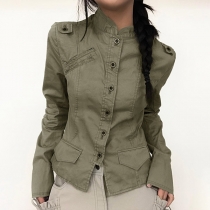Slim-Fit Stand Collar Work Jacket