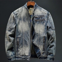 Vintage Stand Collar Zip-Up Jacket