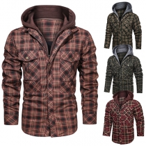 Men's Plaid Shacket with Removable Hood