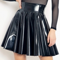 Metallic Faux Leather A-Line Mini Skirt