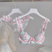 Sexy Floral Embroidery Ruffle Two-piece Lingerie Set