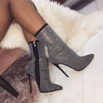 Fashion Bling-bling Rhinestone Pointed-toe High-heeled Ankle Boots