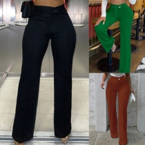 Fashion Solid Color High-rise Straight-cut Pants