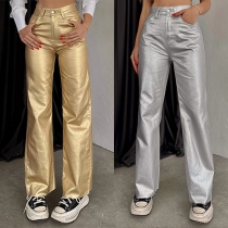 Vintage Bright Gold/Silver High-rise Straight-cut Pants