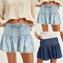 Vintage High-Waisted Pleated Denim Mini Skirt