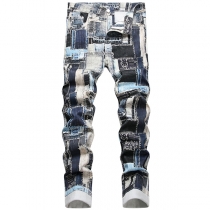 Patchwork Abstract Denim Stretch Trousers