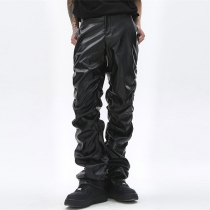 Fashion Solid Color Artificial Leather PU Pants for Men