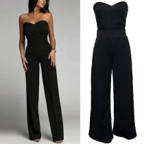 Sexy Solid Color Strapless Straight-cut Jumpsuit