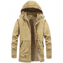 Mid-Length Fleece Windbreaker Coat Thickened Cotton Work Jacket