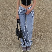 Straight Fit Patchwork Denim Jeans