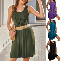 Casual Crew Neck Sleeveless Mini Dress