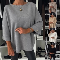 Casual Solid Color Crew Neck Half-sleeve Loose Sweater