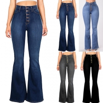 Fashion Button High-rise Wide-leg Old-washed Denim Jeans