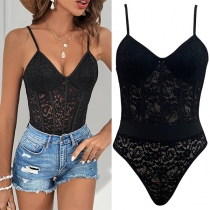 Sexy V-neck Sleeveless Lace Cami Bodysuit