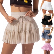 Fashion Drawstring High-rise Gauze Spliced Pleated Skirt