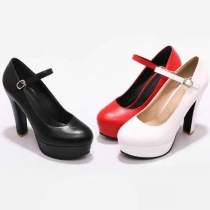 Solid Color Round Toe Platform Pumps