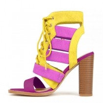 Platform Color Block Lace-Up Cutout Sandal Bootie