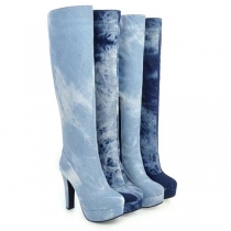 Over-Knee Platform Color Block Boots with Chunky Heel