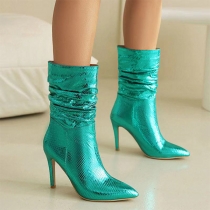 Snake Print Point-Toe Stiletto Boots