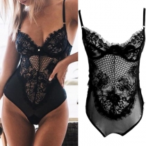 Sexy Mesh Net Spliced Lace Lingerie Bodysuit