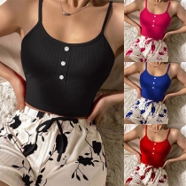 Fashion Floral Printed Two-piece Nightwear Set Consist of Cami Ribbed Shirt and Printed Shorts