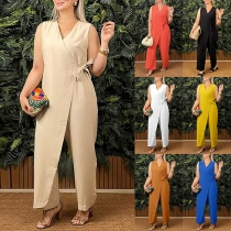 Casual Comfy V-neck Sleeveless Wrap Jumpsuit