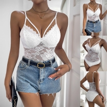 Sexy Cutout V-neck Sleeveless Lace Cami Bodysuit