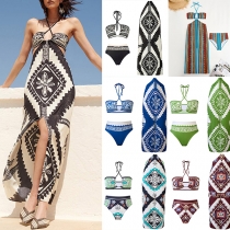Bohemia Style Floral Printed Three-piece Swimsuit