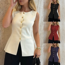 Fashion Front Button Sleeveless Cardigan