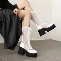 Round Toe Cut-Out Leather Sandal Boot