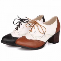 Faux Leather Round Toe Brogue Sneakers