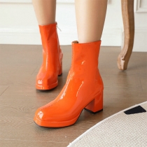 Glossy Patent Block Heel Ankle Boots
