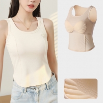 Comfy Solid Color Crew Neck Sleeveless Vest with Built-in Bra