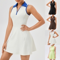 Fashion Quick-dry Polo V-neck Sleeveless Dress for Workout