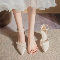 Fashion Pointed-toe Beaded Block Heeled Sandals