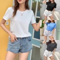 Casual Solid Color Crew Neck Short Sleeve Shirt
