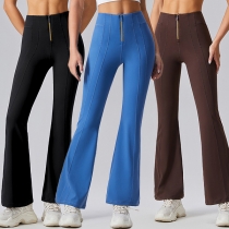 Fashion High-rise Front Zipper Wide-leg Skinny Yoga Leggings