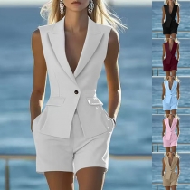 Elegant Two-piece Set Consist of Notch Lapel Vest and Shorts