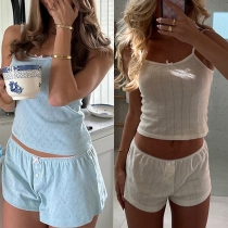 Fashion Hollowout Two-piece Set Consist of Cami Shirt and Shorts