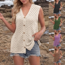 Fashion Knitted V-neck Sleeveless Front Button Vest