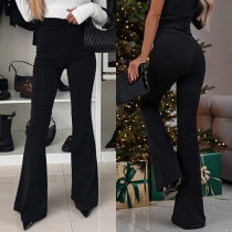 Fashion Solid Color High-rise Flare Pants